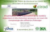 Modélisation de la stabilisation de la matière organique et des émissions gazeuses au cours du compostage des effluents d’élevage Didier OUDART 1 1 8 novembre.