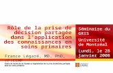 Rôle de la prise de décision partagée dans l’application des connaissances en soins primaires Séminaire du GRIS Université de Montréal Lundi, le 28 janvier.