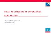 BILAN DE L’ENQUETE DE SATISFACTION PLAN ACCUEIL Rapport de synthèse NOVEMBRE 2014 1.