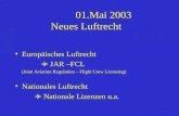 1 01.Mai 2003 Neues Luftrecht Europäisches Luftrecht JAR –FCL (Joint Aviation Regulation – Flight Crew Licensing) Nationales Luftrecht Nationale Lizenzen.
