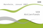 1 Mannheim, Januar 2007 SEB Aktienfonds. 2 Value-Investing – Think like an owner Zukünftige Gewinne müssen den heutigen Kaufpreis amortisieren! (inkl.