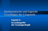 Mathematische und logische Grundlagen der Linguistik Kapitel 3: Grundbegriffe der Aussagenlogik.