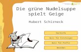 Inhaltliche Aufbereitung: Brigitte Schwarzlmüller Quiz für Einsteiger Quiz für Profis Buchinfo Die grüne Nudelsuppe spielt Geige Hubert Schirneck Beenden.