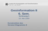 Institut für Kartographie und Geoinformation Prof. Dr. Lutz Plümer Geoinformation II 6. Sem. Vorlesung 5 18. Mai 2000 Konstruktion des Voronoi-Diagramms.