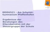 Stiftung Bildungspakt Bayern MODUS21 – Am Schyren- Gymnasium Pfaffenhofen Ergebnisse der Beratungen des Elternbeirates mit der Steuergruppe der Schule.