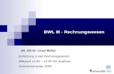 BWL III - Rechnungswesen Ak. OR Dr. Ursel Müller Einführung in das Rechnungswesen Mittwoch 12:00 – 13.30 Uhr Audimax Sommersemester 2009.