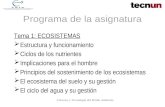 Ciencias y Tecnología del Medio Ambiente Programa de la asignatura Tema 1: ECOSISTEMAS  Estructura y funcionamiento  Ciclos de los nutrientes  Implicaciones.