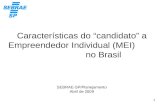 1 Características do candidato a Empreendedor Individual (MEI) no Brasil SEBRAE-SP/Planejamento Abril de 2009.