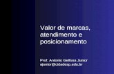 Valor de marcas, atendimento e posicionamento Prof. Antonio Gelfusa Junior ajunior@cidadesp.edu.br.