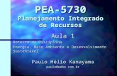 PEA-5730 Planejamento Integrado de Recursos Aula 1 Roteiro da Disciplina Energia, Meio Ambiente e Desenvolvimento Sustentável Paulo Hélio Kanayama paulo@webe.com.br.