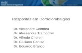 Respostas em Dorsolombalgias Dr. Alexandre Coimbra Dr. Alessandre Tramontim Dr. Alfredo Cherem Dr. Giuliano Caruso Dr. Eduardo Branco.