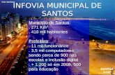 INFOVIA MUNICIPAL DE SANTOS Município de Santos:. 271 Km 2. 418 mil habitantes Prefeitura:. 11 mil funcionários. 3,5 mil computadores, sendo cerca de.