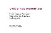 União nas Romarias: Motivação Pessoal Espírito de Equipa Liderança Nuno P. Nunes Dezembro 2012.