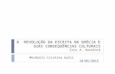 A REVOLUÇÃO DA ESCRITA NA GRÉCIA E SUAS CONSEQUÊNCIAS CULTURAIS Eric A. Havelock Michelli Cristina Galli 18/05/2013.