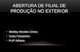 ABERTURA DE FILIAL DE PRODUÇÃO NO EXTERIOR Weslley Almeida Cirineu Cintia Passarinho Profª Adriana.