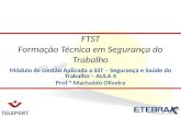 Módulo de Gestão Aplicada a SST – Segurança e Saúde do Trabalho – AULA 4 Prof.º Marivaldo Oliveira FTST Formação Técnica em Segurança do Trabalho.