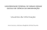 UNIVERSIDADE FEDERAL DE MINAS GERAIS ESCOLA DE CIÊNCIA DA INFORMAÇÃO Usuários da Informação PROFESSOR(A) : Adriana Bogliolo Sirihal Duarte.