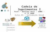 Cadeia de Suprimentos I Prof.º Adriano Reis – UEMG – 4.ºP 2008 Aulas 01 – Introdução Geral Consumidor Recursos de Entrada Processo (transformação) Materiais.