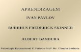 APRENDIZAGEM IVAN PAVLOV BURRHUS FREDERICK SKINNER ALBERT BANDURA Psicologia Educacional 3º Período Profª Ms. Claudia Barbosa.