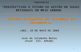 1 Seminário “PERSPECTIVAR O FUTURO DA GESTÃO DE ÁGUAS RESIDUAIS EM MEIO URBANO” LNEC, 28 DE MAIO DE 2008 Gestão Integrada de Sistemas de Saneamento José.