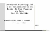 1 Condições hidrológicas e de armazenamento da Bacia do Rio Paraíba do Sul: Até 01/06/2014 Apresentação para o CEIVAP 04 - Junho - 2014 ONS.