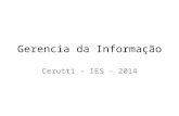 Gerencia da Informação Cerutti – IES - 2014. Gerenciar a tecnologia da informação? É importante entender os usos estratégicos da TI e como para aplicar.