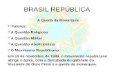 BRASIL REPÚBLICA A Queda da Monarquia  Fatores:  A Questão Religiosa  A Questão Militar  A Questão Abolicionista  O Movimento Republicano Em 15 de.