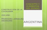 CONCEPTO Y ELEMENTOS DEL ESTADO ARGENTINA CONSTRUCCIÓN DE LA CIUDADANÍA 2DO.AÑO PROFESORA: JORGELINA ANGRIGIANI.