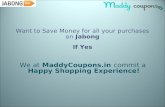 Save money for all your purchase on Jabong using Jabong coupon codes & discount Vouchers