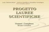 PROGETTO LAUREE SCIENTIFICHE Numeri Complessi Bruna Consolini Liceo Norberto Rosa - Indirizzo Scientifico e Scientifico Tecnologico Anno Scolastico 2006-07.