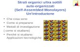 Strati organici ultra sottili auto-organizzati (Self-Assembled Monolayers) Unintroduzione Che cosa sono Come si preparano Metodi di investigazione ( come.