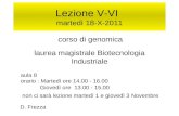 Lezione V-VI martedì 18-X-2011 corso di genomica laurea magistrale Biotecnologia Industriale aula 8 orario : Martedì ore 14.00 - 16.00 Giovedì ore 13.00.