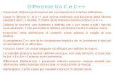 Differenze tra C e C++ Commenti: Adesso puoi inserire dei commenti tra // e la fine della linea. Usare le librerie C: In C++ puoi anche chiamare una funzione.