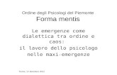 Ordine degli Psicologi del Piemonte Forma mentis Le emergenze come dialettica tra ordine e caos: il lavoro dello psicologo nelle maxi-emergenze Torino,