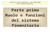 Parte prima Ruolo e funzioni del sistema finanziario Corso di Tecnica Bancaria. Anno 2009-2010 Prof. Roberto Malavasi.