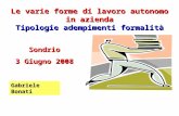 Le varie forme di lavoro autonomo in azienda Tipologie adempimenti formalità Sondrio 3 Giugno 2008 Gabriele Bonati.