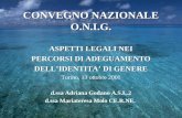 CONVEGNO NAZIONALE O.N.I.G. ASPETTI LEGALI NEI PERCORSI DI ADEGUAMENTO DELLIDENTITA DI GENERE Torino, 13 ottobre 2001 d.ssa Adriana Godano A.S.L.2 d.ssa.