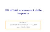 Gli effetti economici delle imposte Lezione 7 Scienza delle finanze I – CLEP a.a. 2010-2011.