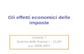 Gli effetti economici delle imposte Lezione 7 Scienza delle finanze I – CLEP a.a. 2006-2007.