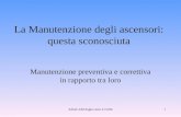 ANACAM Puglia Iotti 31/3/061 La Manutenzione degli ascensori: questa sconosciuta Manutenzione preventiva e correttiva in rapporto tra loro.