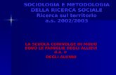 SOCIOLOGIA E METODOLOGIA DELLA RICERCA SOCIALE Ricerca sul territorio a.s. 2002/2003 LA SCUOLA COINVOLGE IN MODO EQUO LE FAMIGLIE DEGLI ALLIEVI d.a. e.