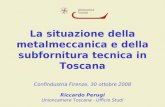 La situazione della metalmeccanica e della subfornitura tecnica in Toscana Confindustria Firenze, 30 ottobre 2008 Riccardo Perugi Unioncamere Toscana -