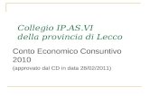 Collegio IP.AS.VI della provincia di Lecco Conto Economico Consuntivo 2010 (approvato dal CD in data 28/02/2011)
