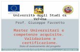 Università degli Studi di Verona Prof. Giuseppe Favretto Master Universitari e competenze acquisite. Validazione e certificazione. Stato di avanzamento.