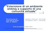 Estensione di un ambiente weblog a supporto di una comunità virtuale Tesi di Laurea di: Cosé Manuel Rossi Matr. N. 508922 Relatore: Prof.ssa F. De Cindio.
