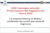 XVIII Convegno annuale Presentazione del Rapporto per l'anno 2010 La sopravvivenza in dialisi: confronto tra coorti per anno di ingresso Roma, 13 dicembre.