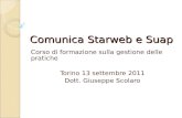 Comunica Starweb e Suap Corso di formazione sulla gestione delle pratiche Torino 13 settembre 2011 Dott. Giuseppe Scolaro.