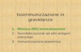 Isoimmunizzazione in gravidanza 1.Rhesus (Rh) immunizazione 2.Sensibilizzazione ad altri antigeni eritrocitari 3.Immunizzazione piastrinica.