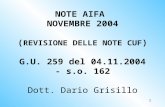 1 NOTE AIFA NOVEMBRE 2004 ( REVISIONE DELLE NOTE CUF ) G.U. 259 del 04.11.2004 - s.o. 162 Dott. Dario Grisillo.