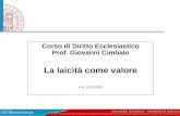 Corso di Diritto Ecclesiastico Prof. Giovanni Cimbalo La laicità come valore A.A. 2011/2012.
